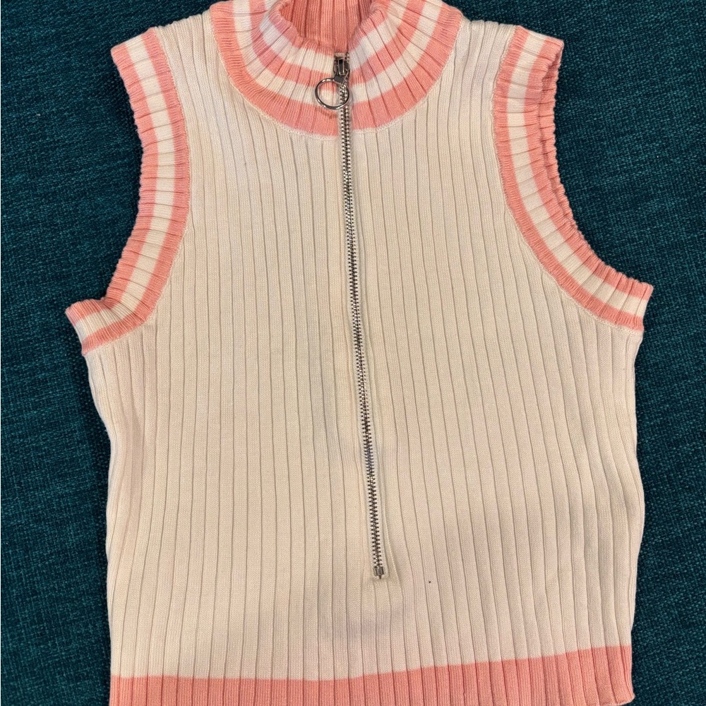 Sleeveless Pink and White Ribbed Top
